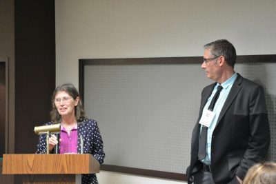 At the banquet: Judy Young receives the Hungarian Studies Association of Canada Award from Oliver Botar, President of the HSAC