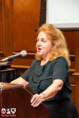 Louise O. Vasvári accepting the award