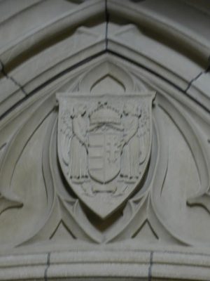 Hungarian coat of arms above the entrance door.