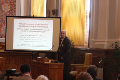Vilmos Tánczos presenting the Plenary Lecture: <i>Deciding Factors of Ethnic and Linguistic Identity of Moladavian Csángós</i>