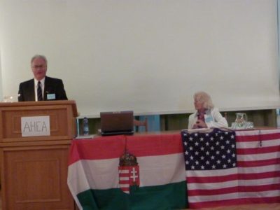 Saturday morning session chair Ágnes Várdy with András Ludányi presenting